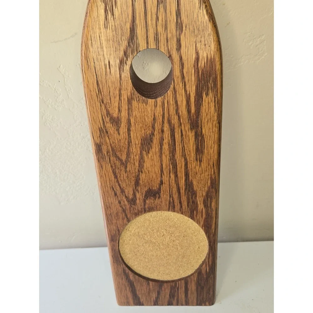 Vintage Wood Balancing Wine Bottle Holder Cork Coaster Mid Century Wet Bar